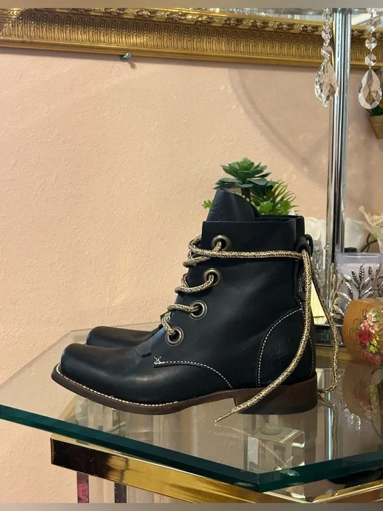 John Fluevog Paul Black Leather Combat Lace-Up Ankle Boots Size 5/6.5 - Picture 4 of 16